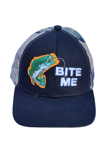 Baseball Cap Black Embraided Fish Bite Me