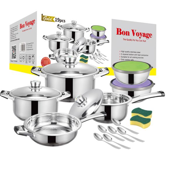 Bon Voyage Gold 19 Piece Stainless Steel Cookware Pots Set