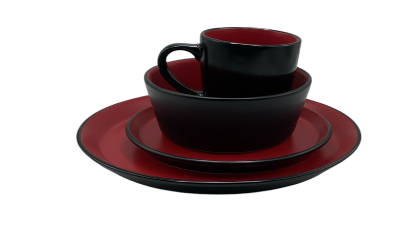 T &amp; L Cooper - 16 Piece Red &amp; Black Stoneware Dinnerware Set