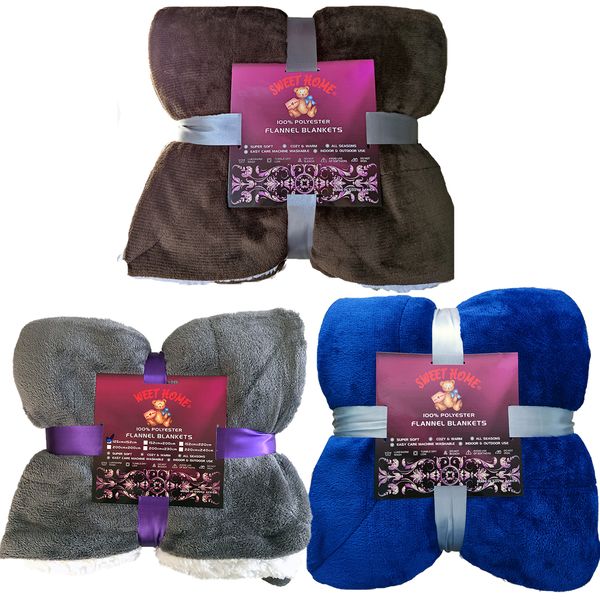 Sherpa Flannel Blanket,3 Pieces Value Pack.Super Soft Warm Fluffy.