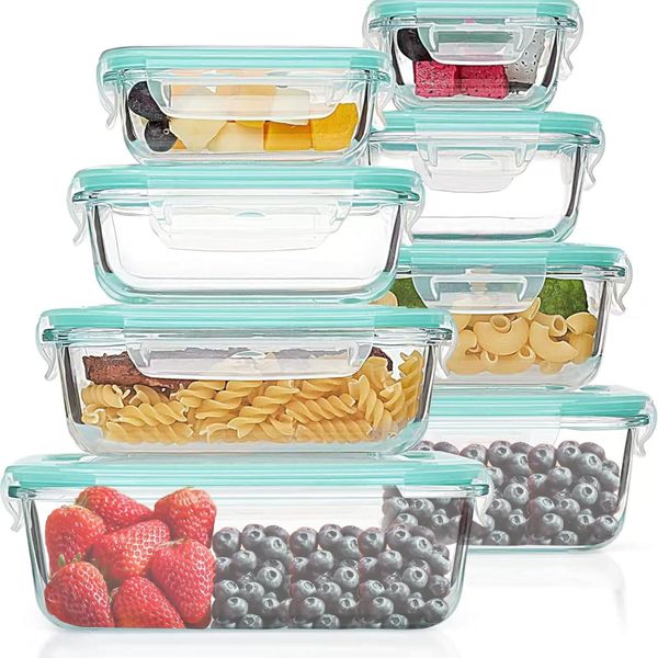 8 Pack Glass Food Storage Containers with Airtight Lids - Pink