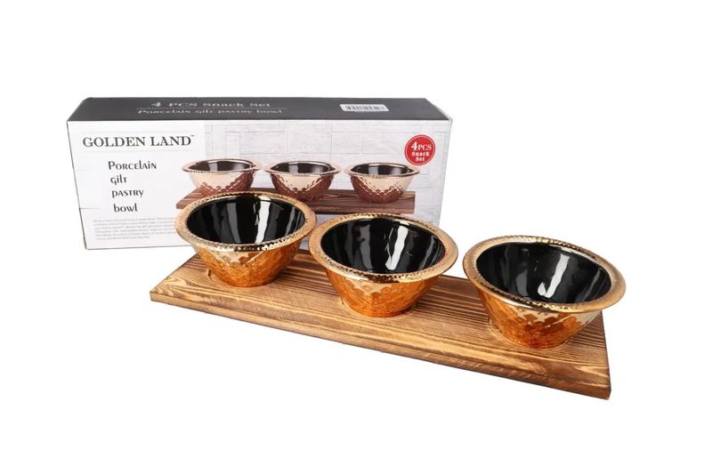 Porcelain Pastry Bowls Serveware Set 4 Piece And Bamboo Tray