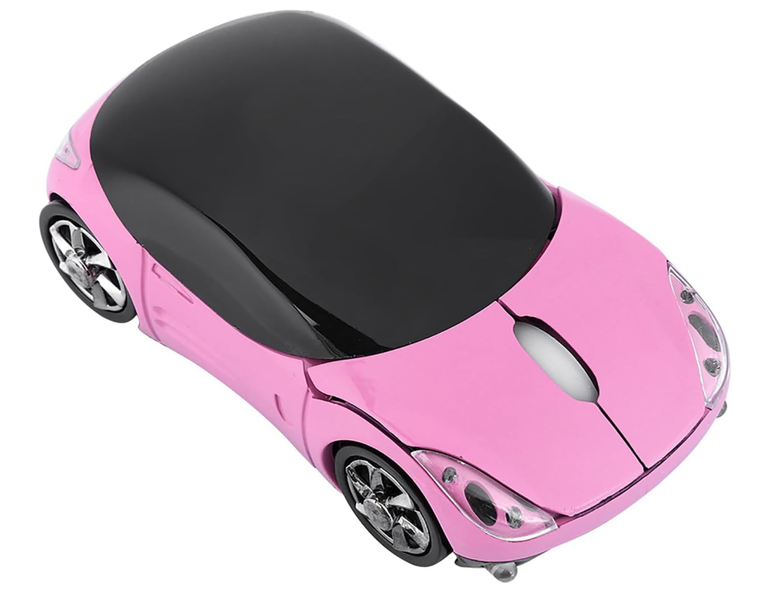 2.4G Wirelesss Mouse Pink, 1600DPI Car Mouse with USB Receiver