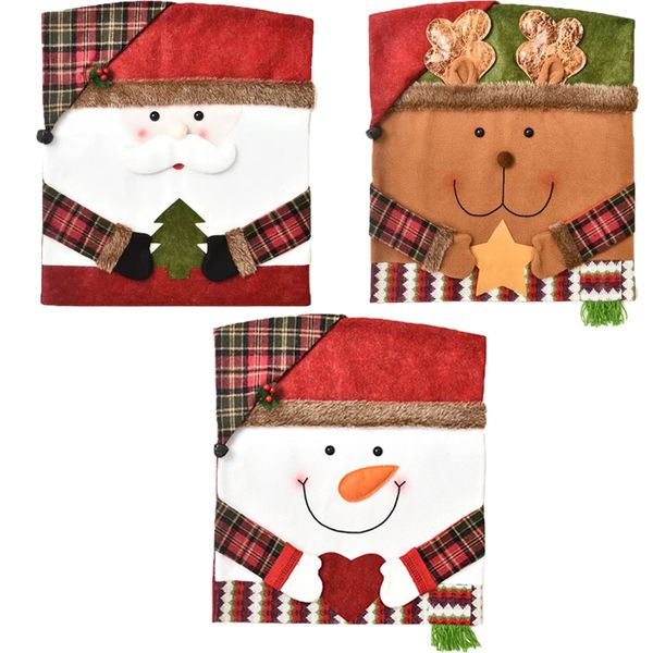 3Pcs Christmas Chair Cover Set Santa Claus,Snowman &amp; Reindeer Chair Covers