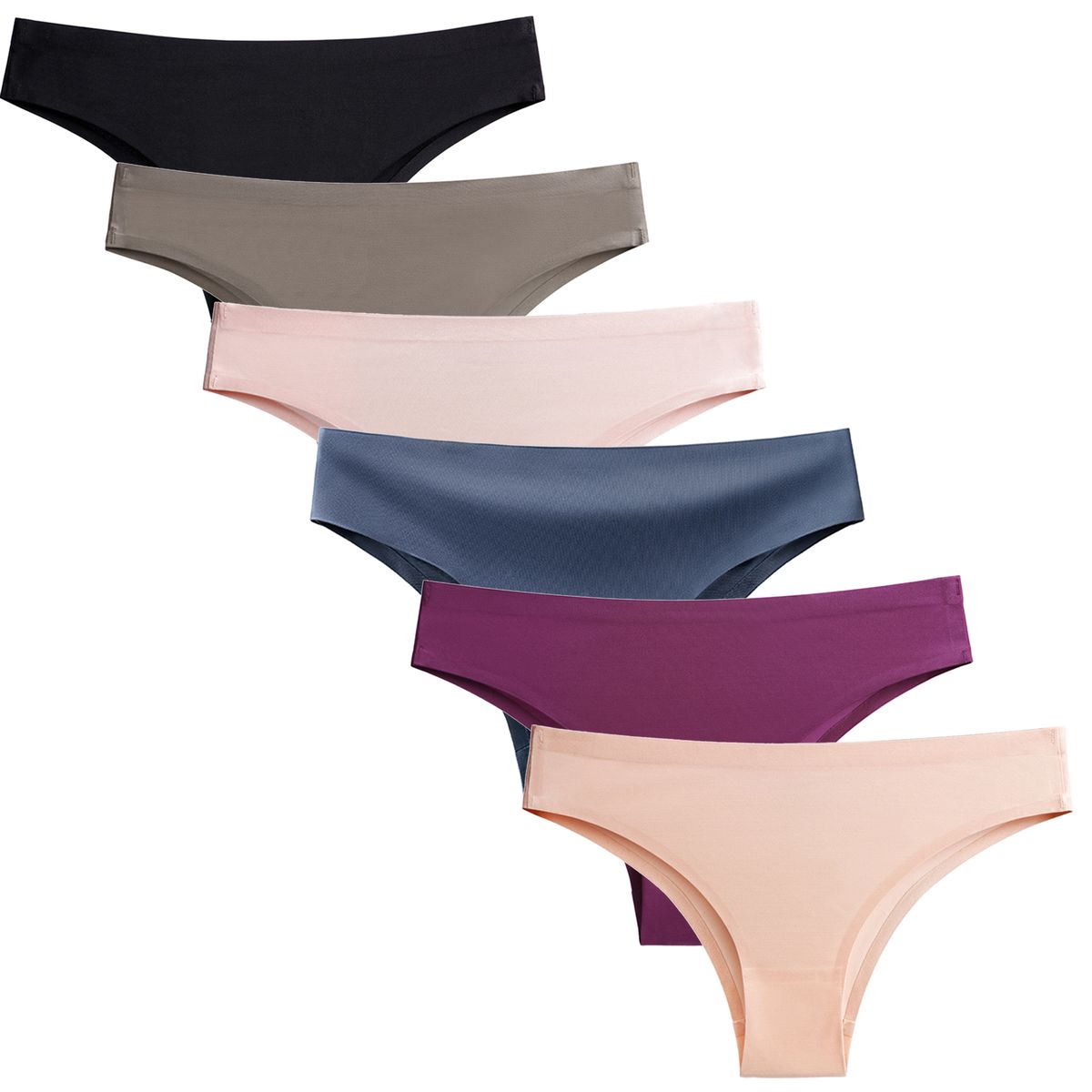 Women Seamless Underwear Ice Silk Panties Comfort Thongs - 6 Pack ...