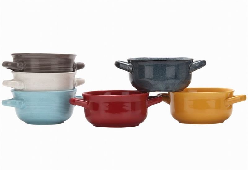 6 Piece Ceramic Soup Bowl Handled 6 Assorted Colours