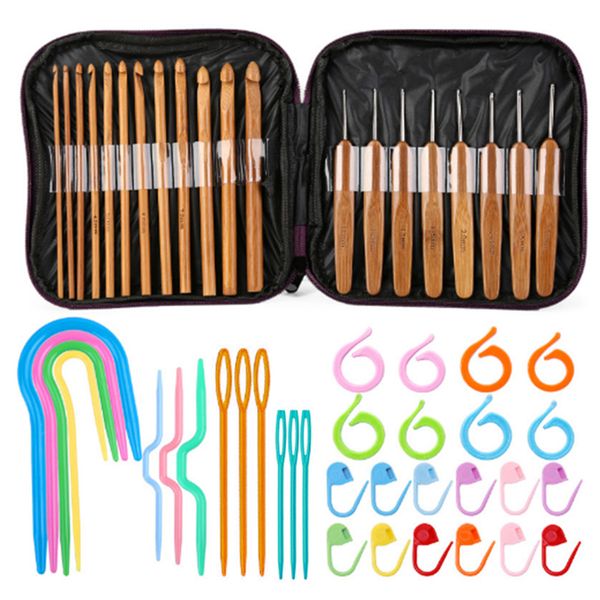 20 Pieces Bamboo Crochet Hooks Set with 33 Crochet Accessories &amp; Carry Bag