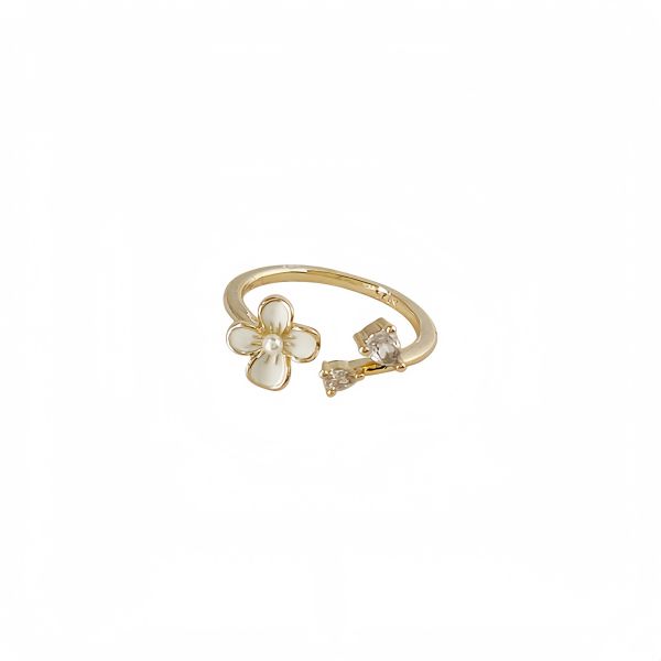 Gold Plated Flower &amp; Zircon Stackable Ring Set for Women