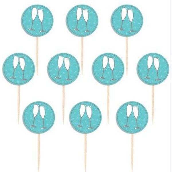 Wilton 24 x Cupcake Picks Toasting Glasses Party Cake Toppers Decoration