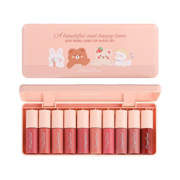 10-Piece Cartoon Lip Gloss Set - Long-Lasting Shine Mini Lip Tint Kit