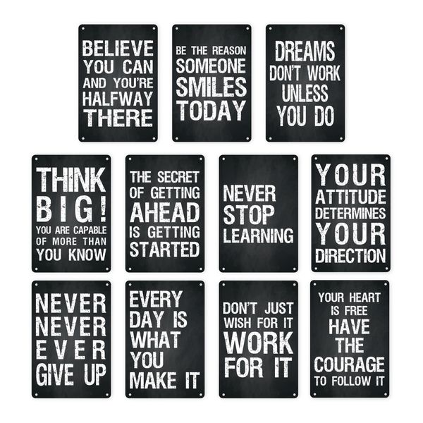 A4 Tin Posters - Set of 11 Motivational Wall Decor for Office, Home, School