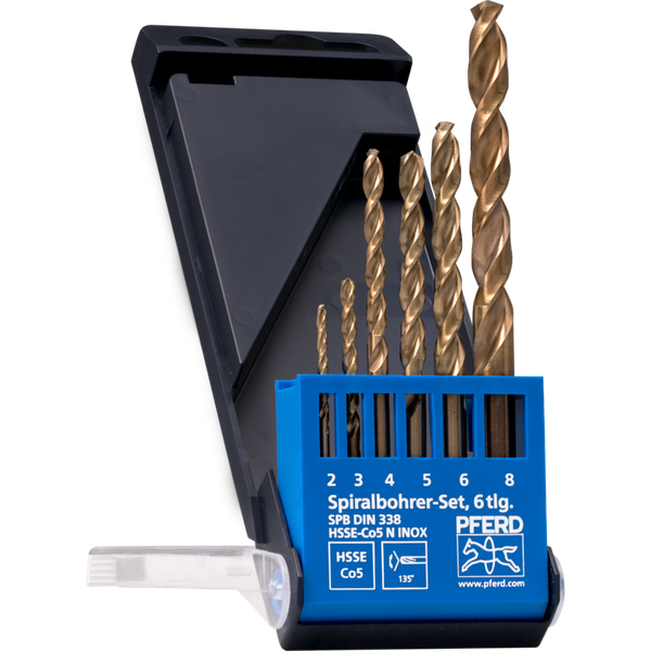 PFERD HSS Spiral Drill Set – INOX: 6 Pcs (2.0mm to 6.0mm &amp; 8.0mm)