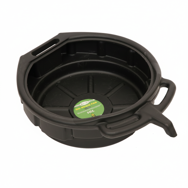 16 l Oil Drain Pan with Non-Spill Spout - Durable Black Plastic