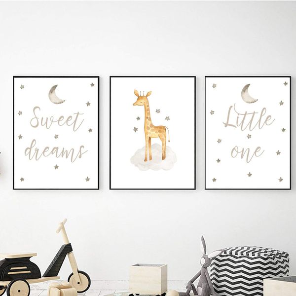 Sweet Dreams Giraffe - A2 - Canvas (3.5cm ) -Set Of 3