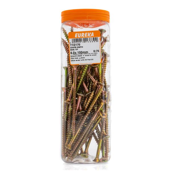EUREKA Chipboard Screws Smooth Shank Yellow Zinc 6 x 100mm Q:75 T1G170