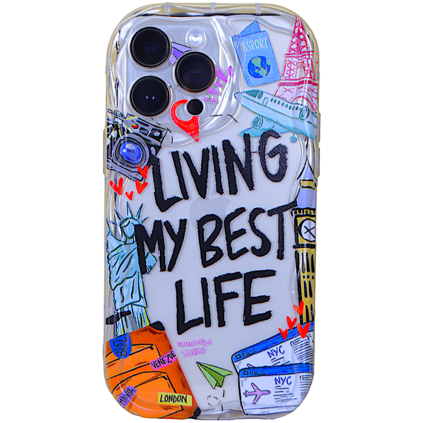 Clear Phone Case with Wavy Edge &amp; Livin My Best Print for iPhone 15 Pro