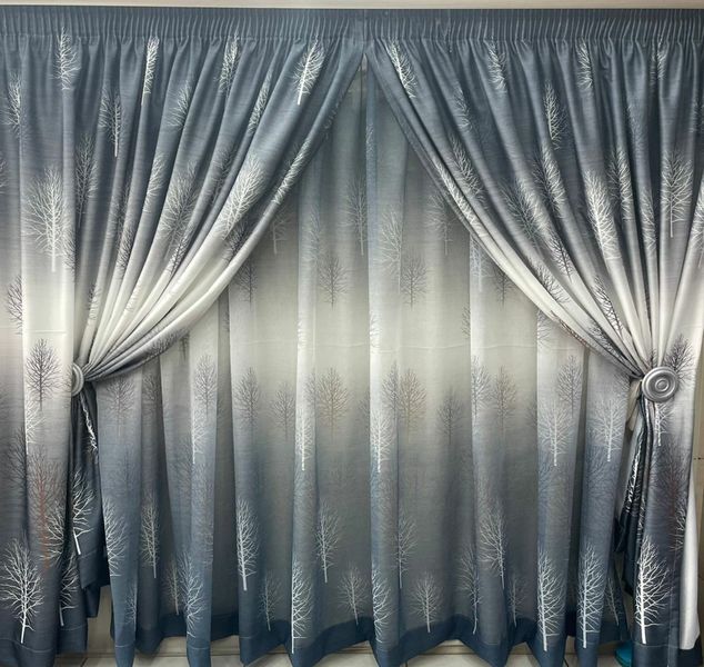 Grey And White Theme Curtain &amp; Lace Taped