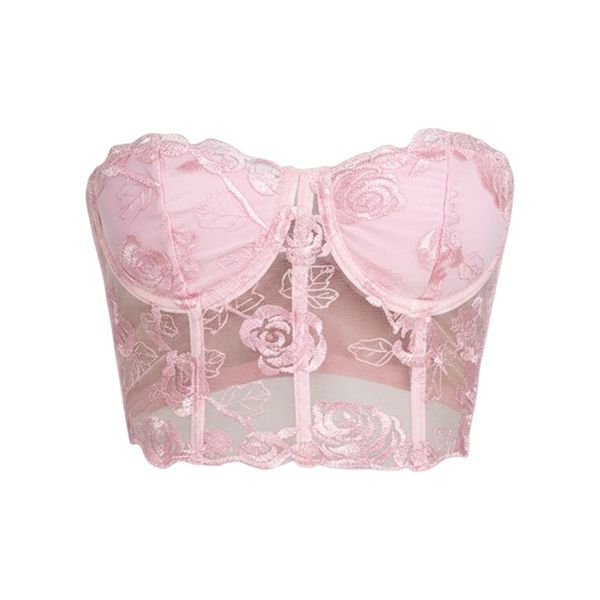 Floral Lace Strapless Corset Top - Blue
