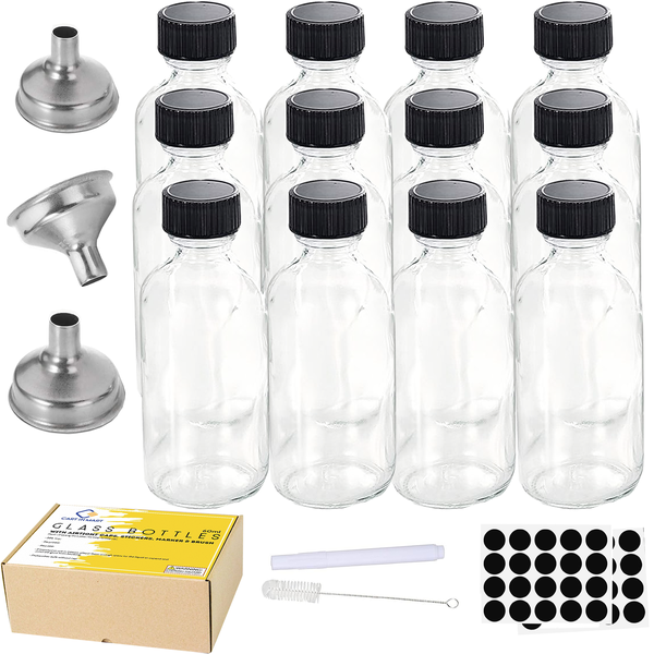 12 Pack Small Clear Glass Bottles 60ml For Travel,Juice,Boston-Multipurpose