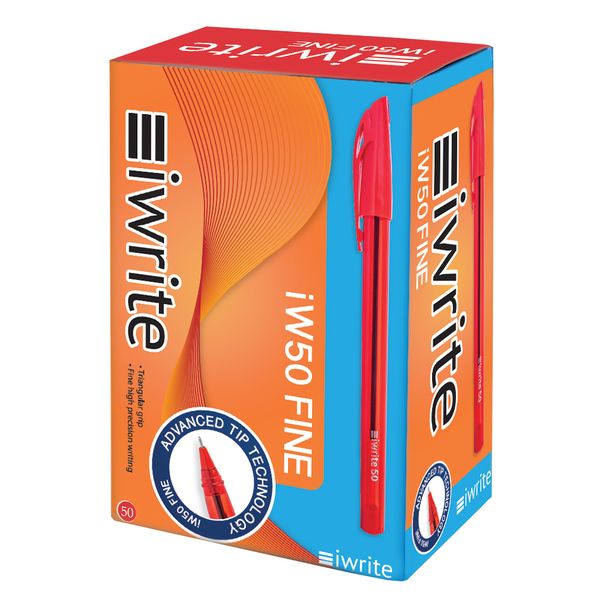 iWrite Fine 0.5 mm Ballpoint Pens Box of 50 - Red