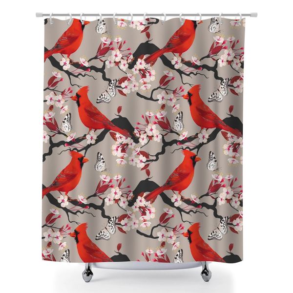 Tropical Birds and Flowers Shower Curtain, 180x180cm Polyester Bath Curtain