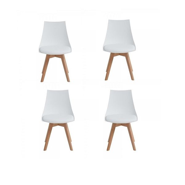GB Wooden Leg White Dining Chair- Set of 4