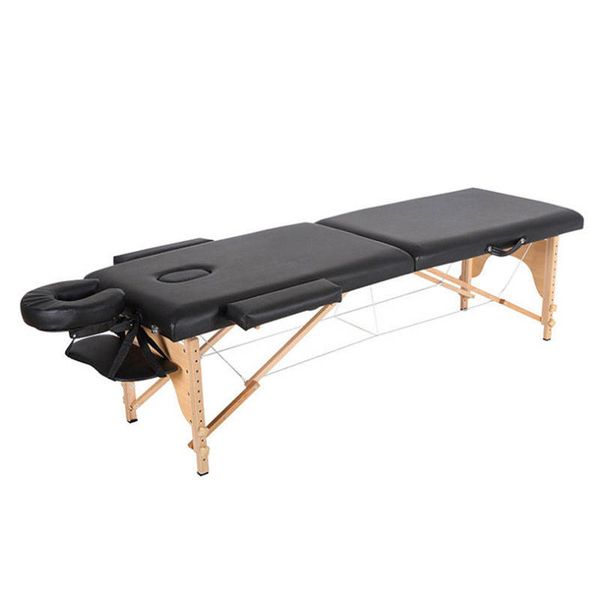 Portable 2 Section Massage Table Bed (Wooden) - Cream