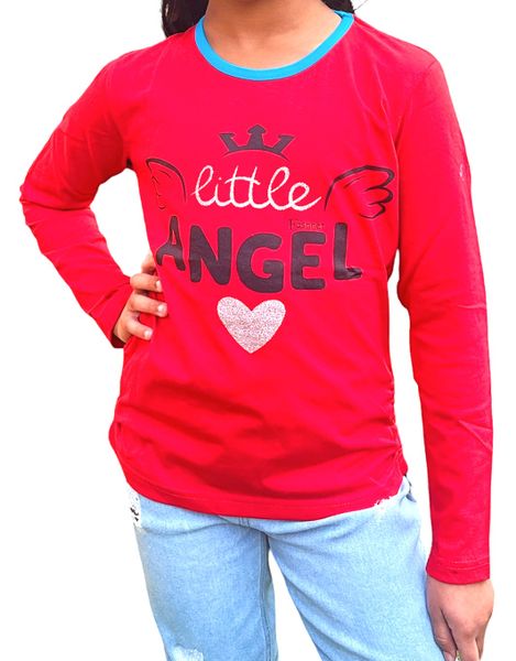 Girls Cotton Long Sleeve Round Neck Regular T-shirt Red