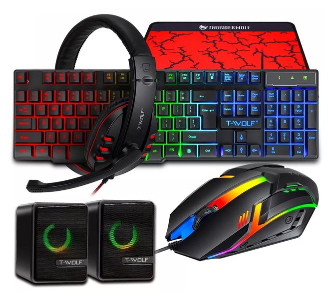 T-Wolf TF850 RGB Gaming Keyboard Combo Set ,Mouse,Headset, Pad &amp; Speakers