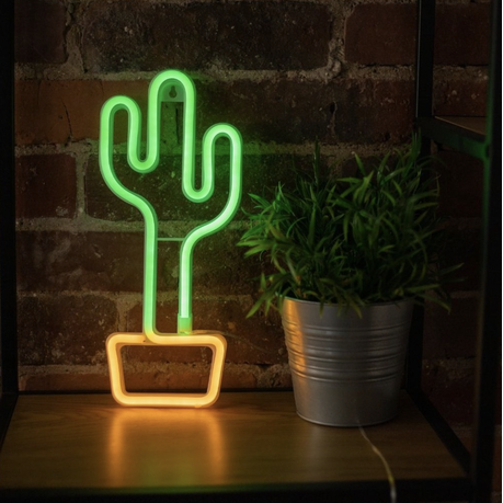 Battery USB Operated Neon Cactus LED Light with 4 x AA Batteries