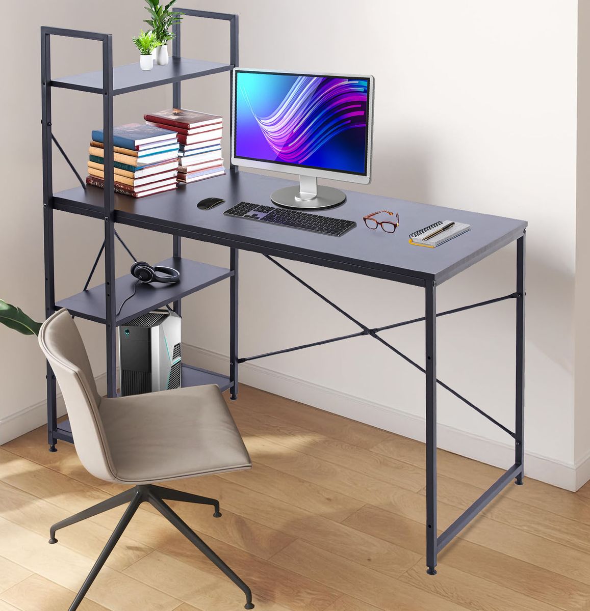 Computer Desk Study Writing Table Home Office Workstation with 4 Shelves