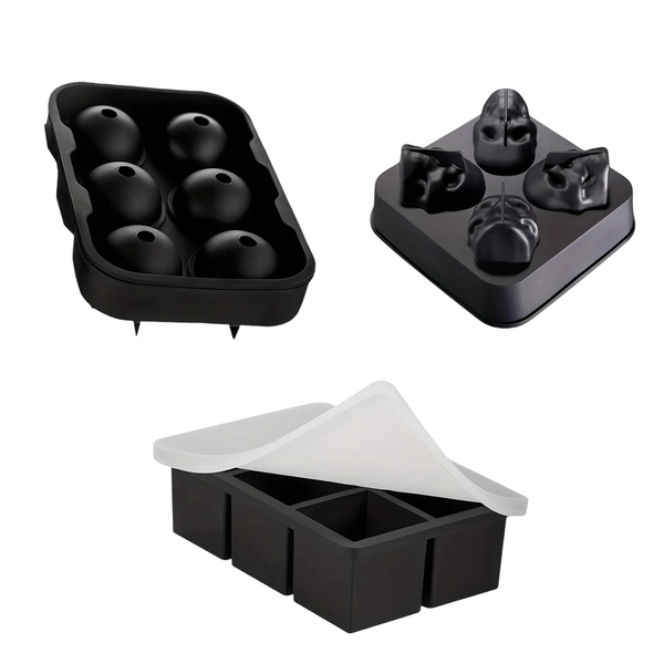 Silicone Ice Cube Mold With Lid -3D Ice Hockey Maker - 3 Piece