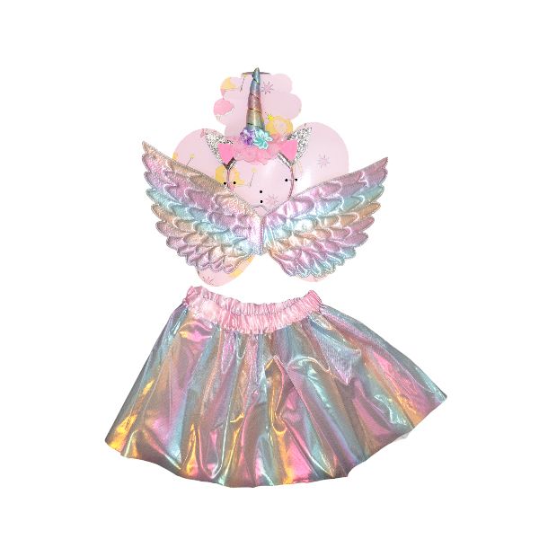 Set of 3 - Angel Wings With Unicorn Headband And Tutu
