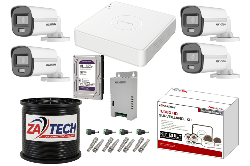 Hikvision 4-Channel ColorVu CCTV Kit with 1TB HDD, ZATECH RG59 Cable Roll