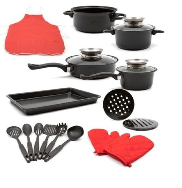 19 Piece Iron Non Stick Cookware Pot set - Black