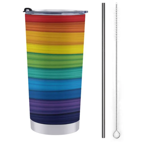 20oz Rainbow Stainless Steel Tumbler with Straw