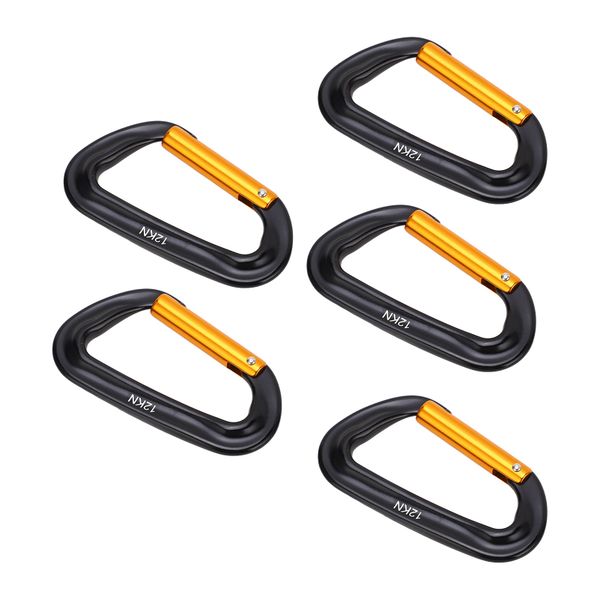5 Pieces Black/Gold 12kN Climbing Carabiners