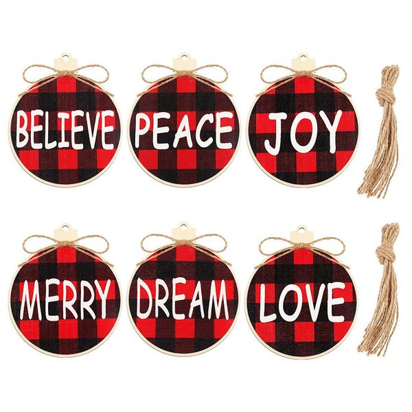 18 Pieces Christmas Wooden Hanging Ornaments Buffalo Plaid Printed Decorati