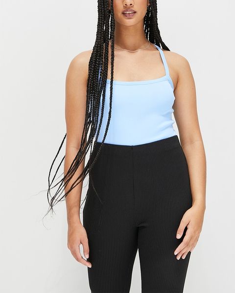 Women's Blake Scoop Neck Bodysuit With Back Strap - Powder Blue