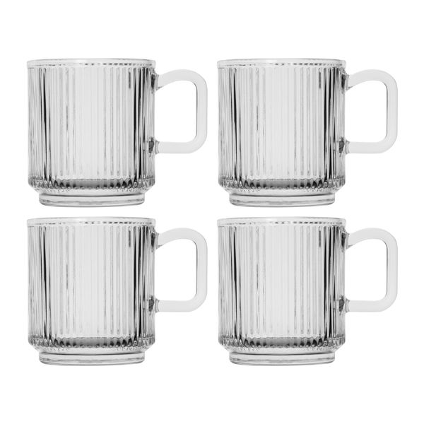 Regent Glass Ribbed Mug 4 Pack, (340ml)