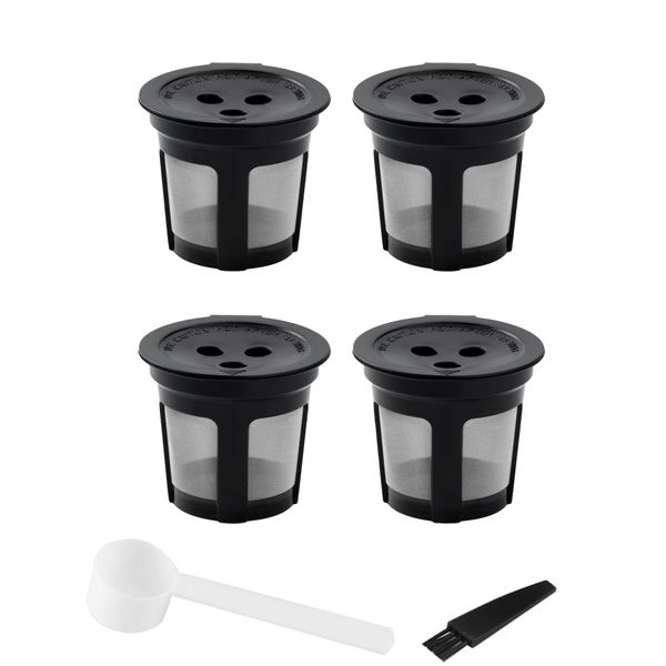 4 Reusable K-Cups for Keurig - Refillable Coffee Filters with Spoon/Brush