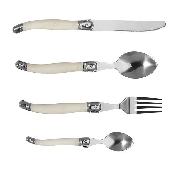 Stainless Steel Cutlery Set with Plastic Handle - 4-Piece Flatware