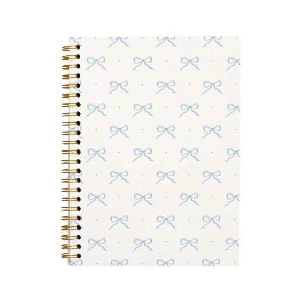 50 Page - Preppy Style Spiral Notebook With Blue Bow Pattern - Cream