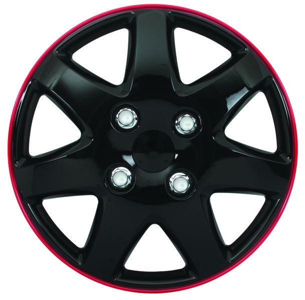 13 Inch Wheel Cover - Set of Four - Ice Black and Red Rim