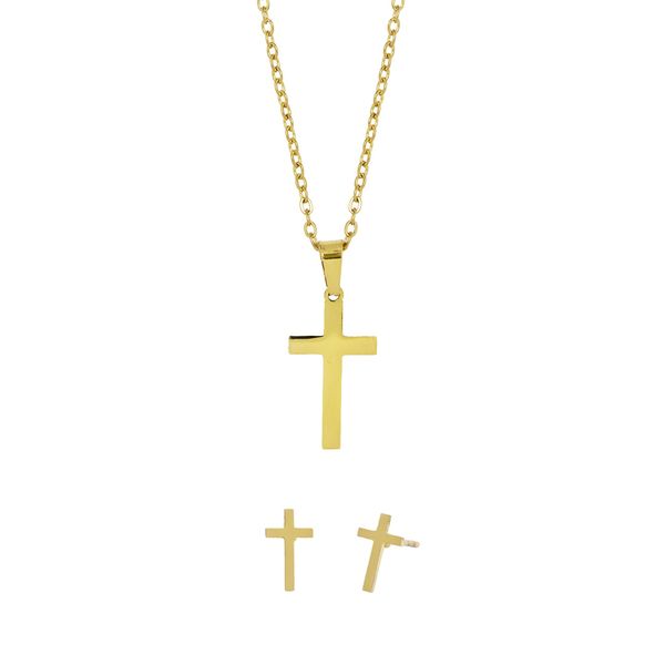 Steel My Heart Waterproof Stainless Steel Cross Necklace &amp; Stud Set