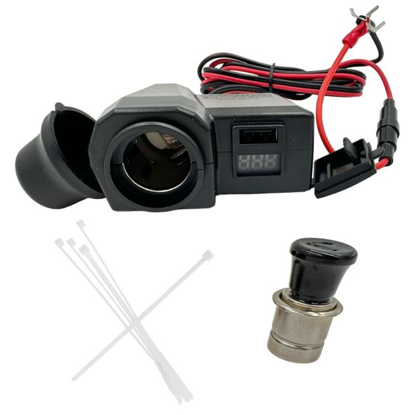 Motorbike 5V Adapter Cigarette Lighter Socket, USB Port, Display &amp; Tie Ups