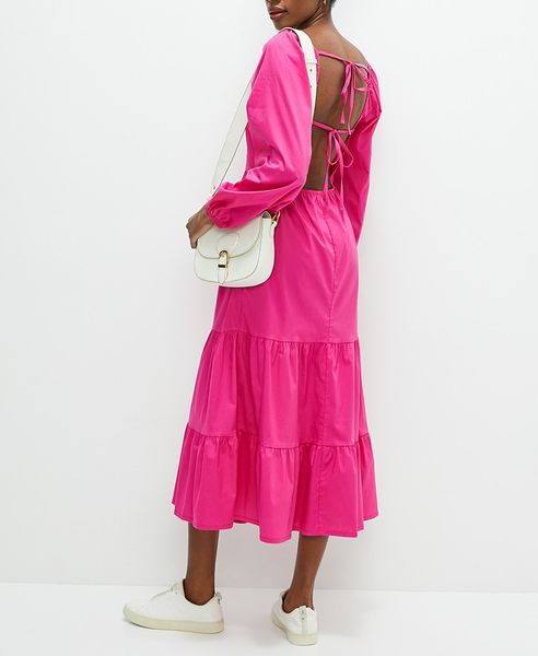 Balloon Sleeve Midi With Open Back Detail