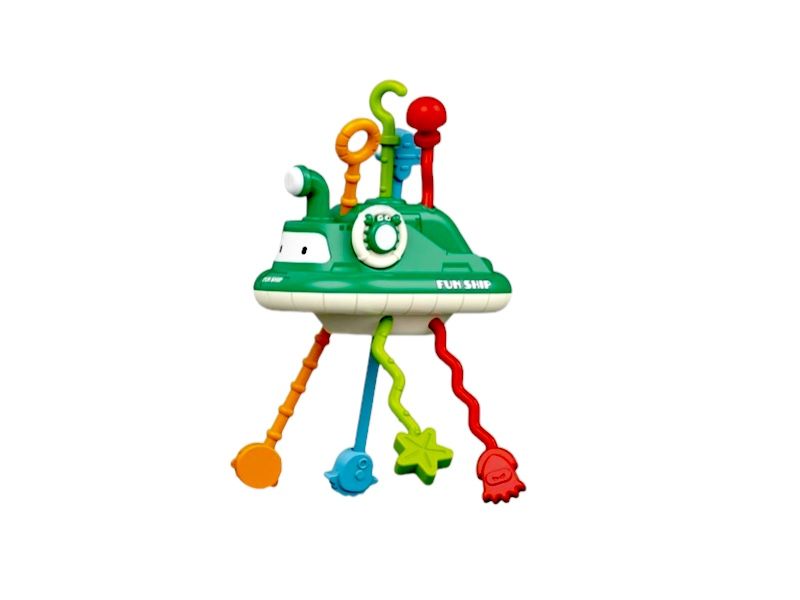 Speedboat Press Pull String Teether Soothing Sensory Toy (Yellow)