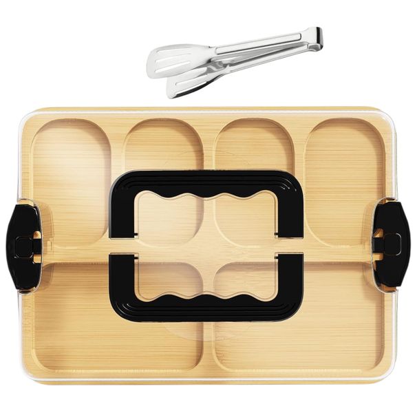 Bamboo 6-Compartment Serving Tray with Locking Lid &amp; Stainless-Steel Tongs