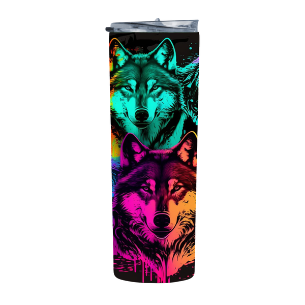 Wolves Neon Rainbow Splatter 20 Oz Straight Skinny Tumbler 212